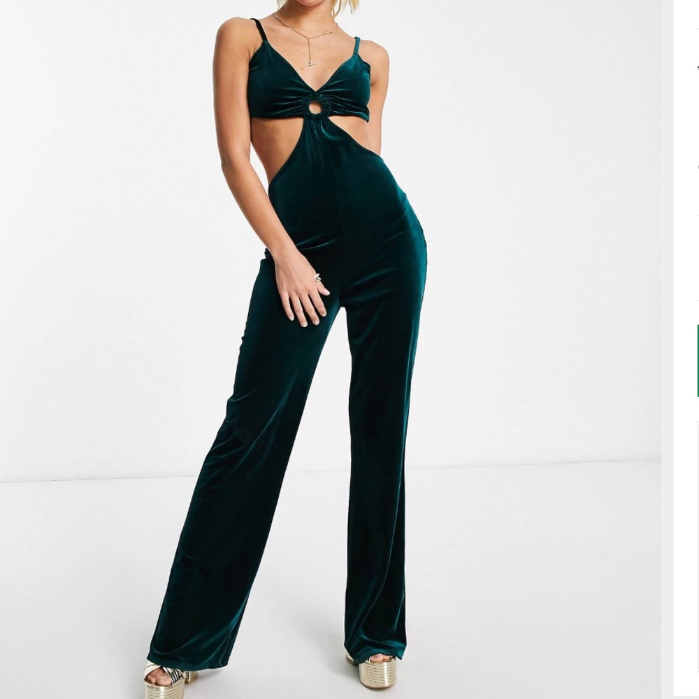 Flounce London cut out emerald jumpsuit velvet